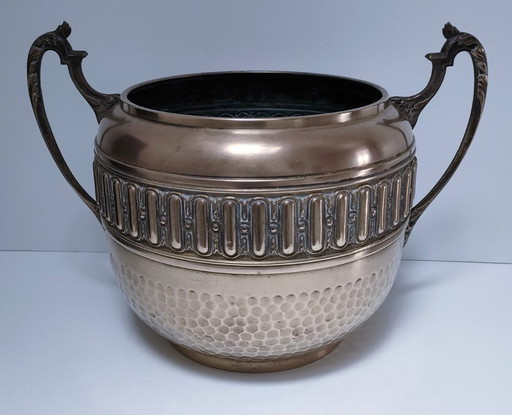 large stamped brass plant pot