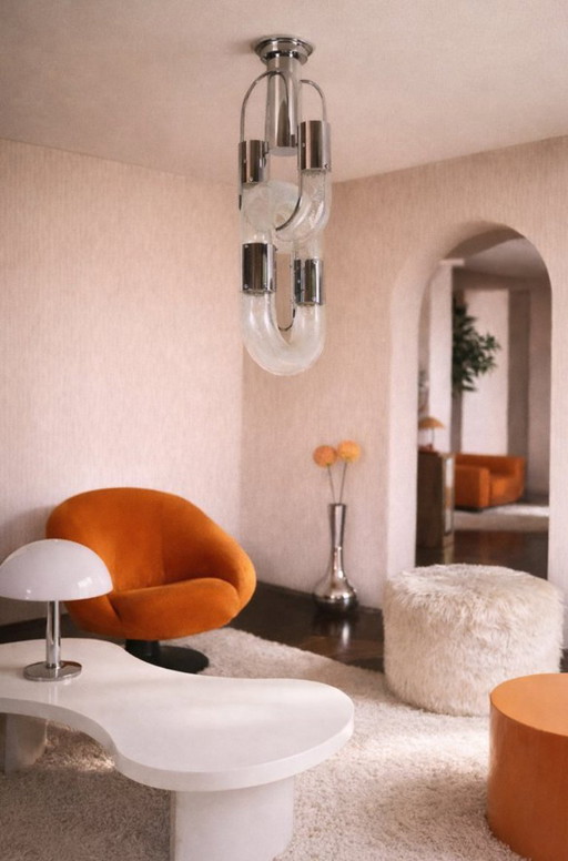 Cadena de araña de cristal de Murano y metal de Aldo Nason para Mazzega