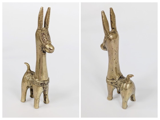 Image 1 of 3 statuette vintage in ottone raffiguranti asinelli o lama | Animali decorativi di metà secolo