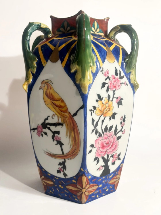 Czechoslovakian Ceramic Vase with Handles and Floral Motifs 1960s – Porcelain (photo 4 of 17)