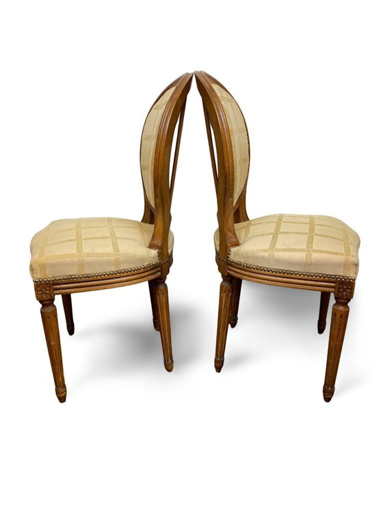 Image 1 of 2x Louis XVI medallion chairs - XIXth century - Cream/honey color