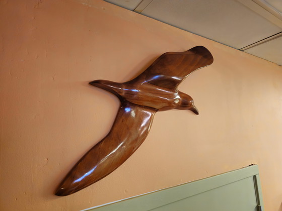 Image 1 of Grote Vintage Houten Wandvogel Vogel Wanddecoratie 62 cm