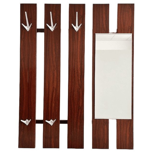 Perchero de pared modernista de diseño danés de mediados de siglo, de palisandro con espejo, de la década de 1960.