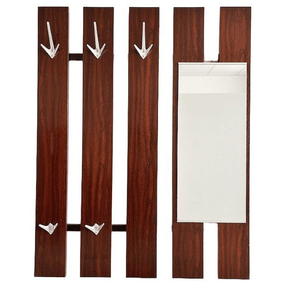 Image 1 of Perchero de pared modernista de diseño danés de mediados de siglo, de palisandro con espejo, de la década de 1960.