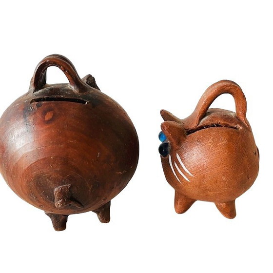 Image 1 of Set di salvadanai messicani vintage, in ceramica, fatti a mano, bohémien, anni '70