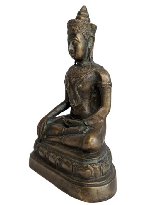 Zittende Boeddha van verguld brons – Ayutthaya-Rattanakosin-overgang – Beeldhouwkunst, Bronze, Gold (photo 8 of 9)
