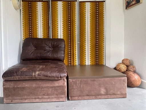 Divano modulare vintage con tavolino abbinato. – modulaire banken, Leather, Textile (photo 2 of 10)
