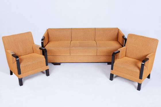 Ensemble de Sièges Art Déco Restauré, J. Halabala, UP Závody, Hêtre, Chêne, Tchèque, Années 1930 – Fauteuils (photo 2 of 36)