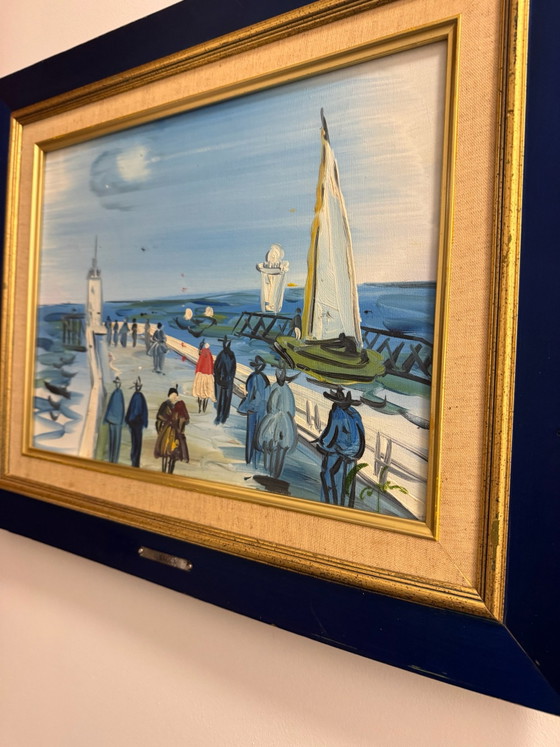 Tableau « Promenade » G.Raoux style Dufy, Peintures et dessins, Toile, Bois, Bleu (photo 3 sur 15)