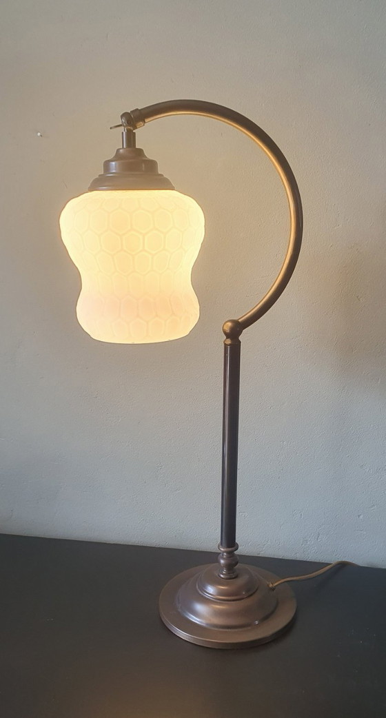 Image 1 of Vintage Art Deco style desk lamp with opaline glass shade
