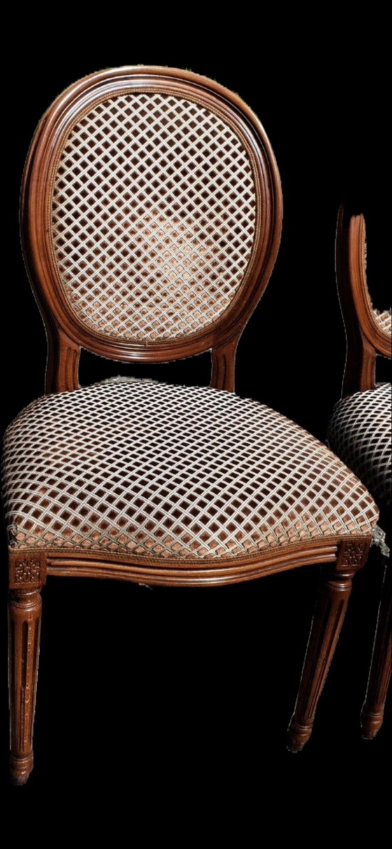 6 Cherry Wood Dining Chairs, Textile, Beige (photo 5 of 6)