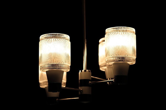 Image 1 of Drukov / Kroonluchter - Tsjechisch Mid Century Modern (jaren 1960, Kristal & Chroom, Draaibare Schaduwen)