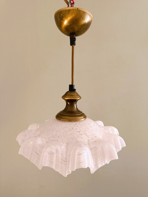 Lampada a sospensione in vetro opalino bianco Clichy