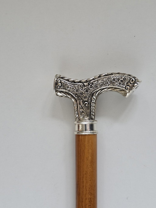 Elegante Italiaanse verzilverde wandelstok – cadeaus, Silver, Wood