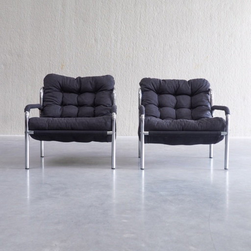 Pair of Mid-Century Modern Tubular Lounge Chairs