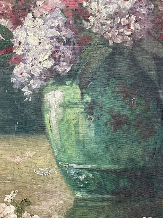 Image 1 of Large antique oil painting on canvas, signed (early 20th century)