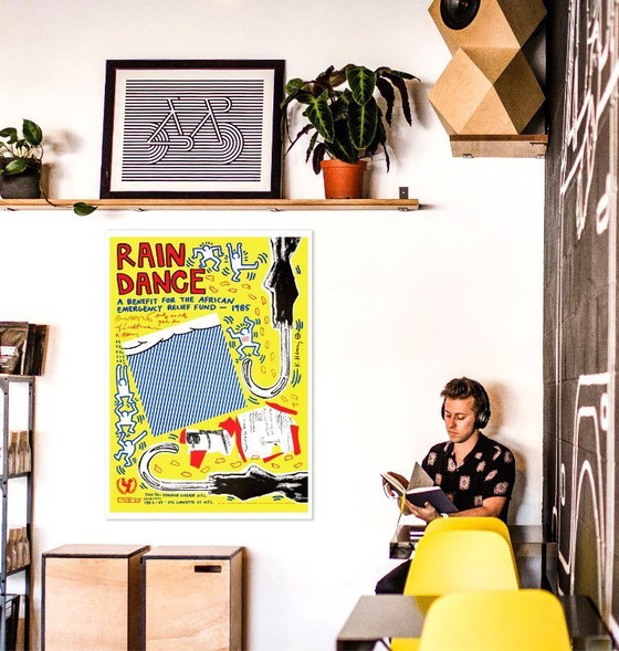Image 1 of Rain Dance - UNICEF Warhol Lichtenstein Haring Basquiat Ono - 1985 - Poster 70 x 100 cm