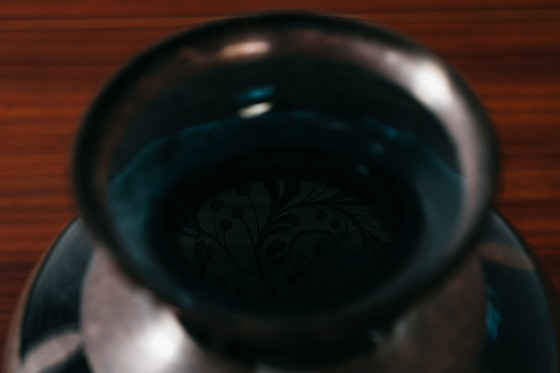 Image 1 of Glass and Silver Overlay Vase American Art Deco 1940’s Design