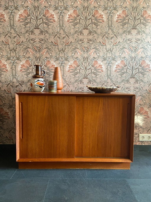 Compact vintage Danish sideboard with sliding doors by Chr. Linneberg