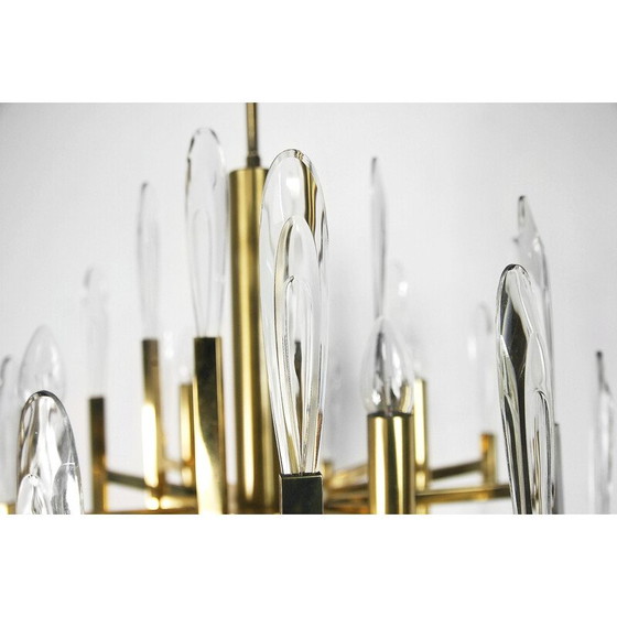 Image 1 of Italian Brass Chandelier with Glass Icicles by Gaetano Sciolari - 1970s