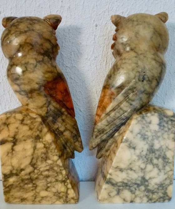 Image 1 of Art Deco Bookends Alabaster Owls, Italy.