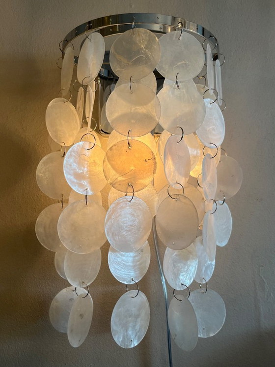 Image 1 of Set of 2 capiz shell Wall lamps pearl shell chrome frame
