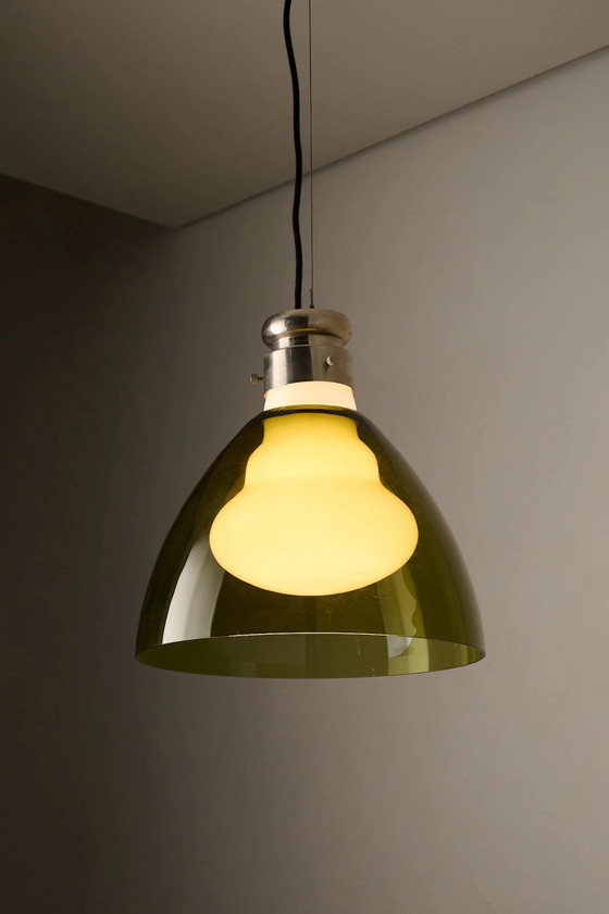 Space Age Blown Glass Pendant Lamp by Vistosi, Italy, 1970s, Ceiling lights, Aluminium (photo 4 of 12)