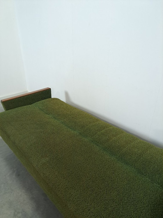 Image 1 of Sofa bed with green fabric and teak
