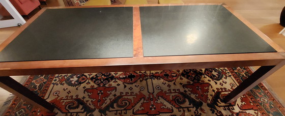 Image 1 of Large Wooden Dining Table With 2 Granite Tops Inlaid