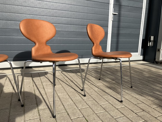 Image 1 of Fritz Hansen Ant (mier) chairs in Cognac leder NIEUWstaat!