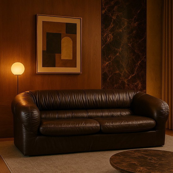 Image 1 of Bruin Leren Italiaans Design 2 Zits Sofa 