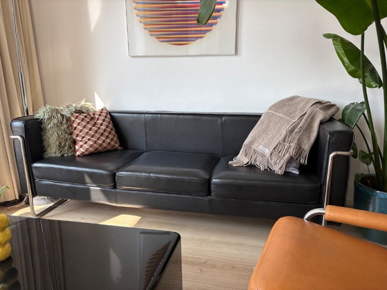 Image 1 of Bauhaus zwart lederen 3-zitsbank