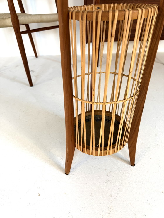 Image 1 of Vintage Danish umbrella stand Teak & rattan 1960s