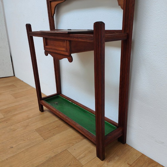 Image 1 of Porte-manteau ancien, porte-manteau sur pied avec miroir, mobilier d'entrée