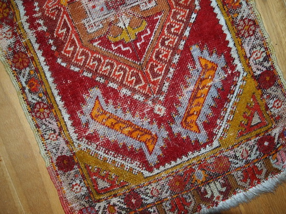 Image 1 of Handmade antique collectible Turkish Yastik rug 1.4' x 2.8' (44cm x 86cm) 1920s - 1C371