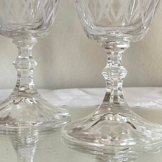 Image 1 of 6 Large Antique Engraved Glasses for Wine or Water