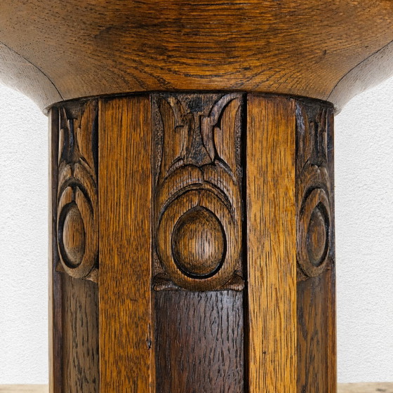 Image 1 of Antieke Eiken houten Art Deco Speeltafel / kaart tafel  / ronde eettafel (uitschuifbaar)