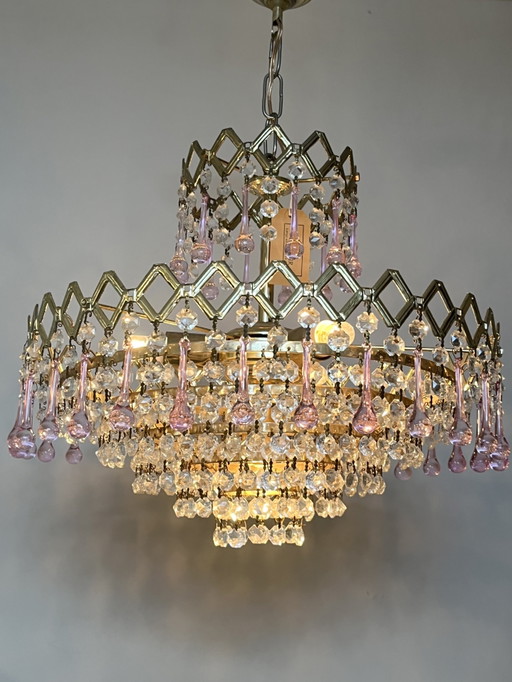 Lustre suspendu vintage des années 1960 en cristal en forme de larme