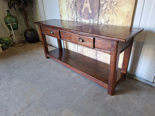 Low teak side table, console table. Console TV unit dimensions: 142x40cm and 60cm high.
