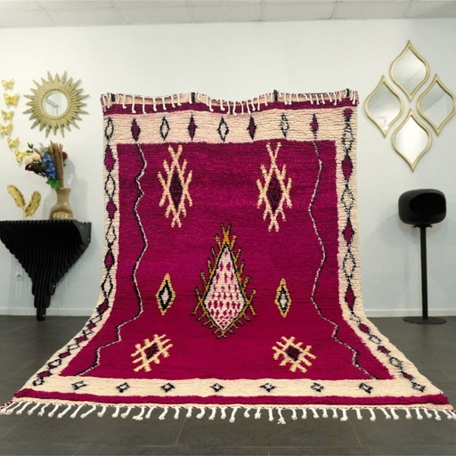 Tapis berbère - 311 cm x 204 cm - laine rose et blanche