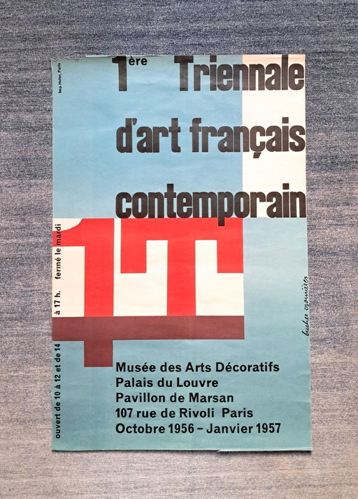 Originele poster voor de 1e Triënnale voor Hedendaagse Franse Kunst, Musée des Arts Décoratifs, Parijs, 1956.