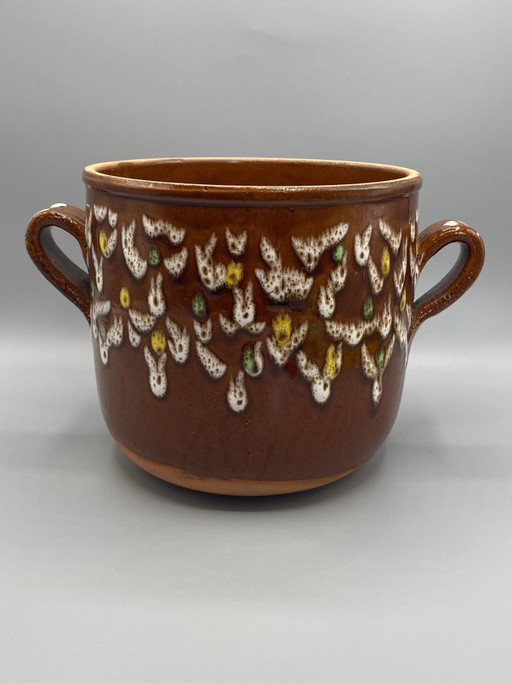 Maceta grande de cerámica con dos asas de Digoin – decoración esmaltada – servies, Ceramic, Modern