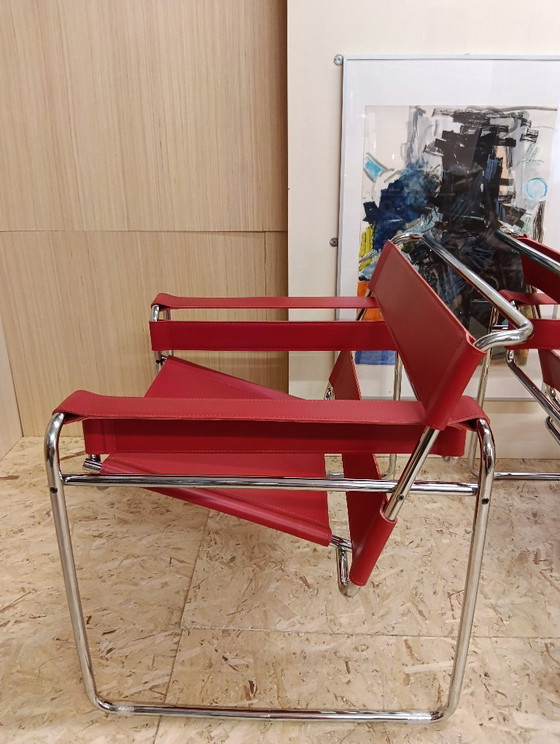 Image 1 of KNOLL Studio Set van 2 WASSILY B3 fauteuils (NIEUW) in rood leer