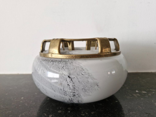 Art Deco tea light holder made of glass and brass – ca. 1930–1940 – Ø16 cm