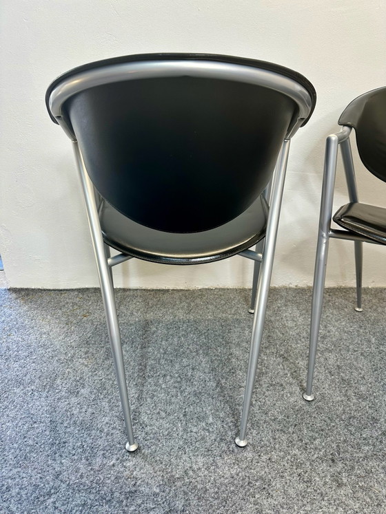 2 Sedie Calligaris Italiane Pelle Nera Vintage Anni '80/'90, Sedie da pranzo, Nero (foto 11 di 13)