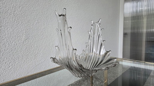 Mid-Century Eyecatcher: Vintage Kristallen 'Splash' Centrepiece met lichtroze tint