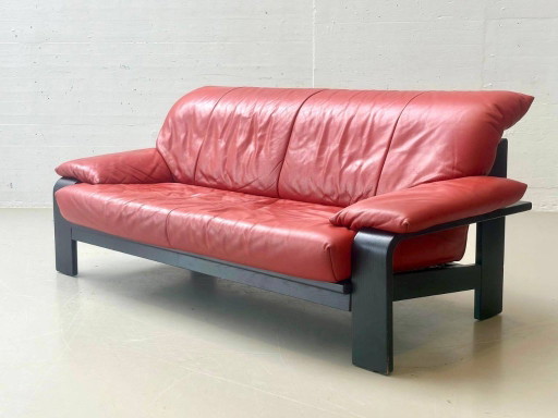 Ligne Roset vintage leren bank, jaren 80 – 3 5 zitsbanken, Wood, Leather (photo 2 of 13)