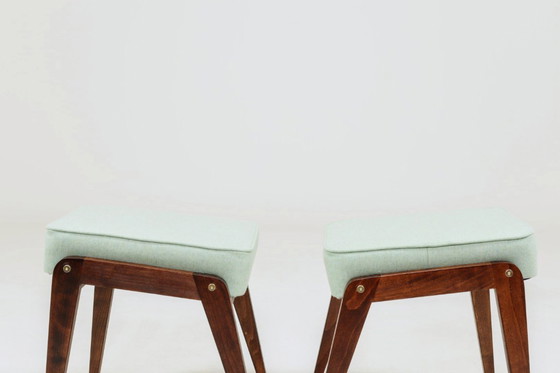 Image 1 of Mid century kids footrest stools pistachio green wool