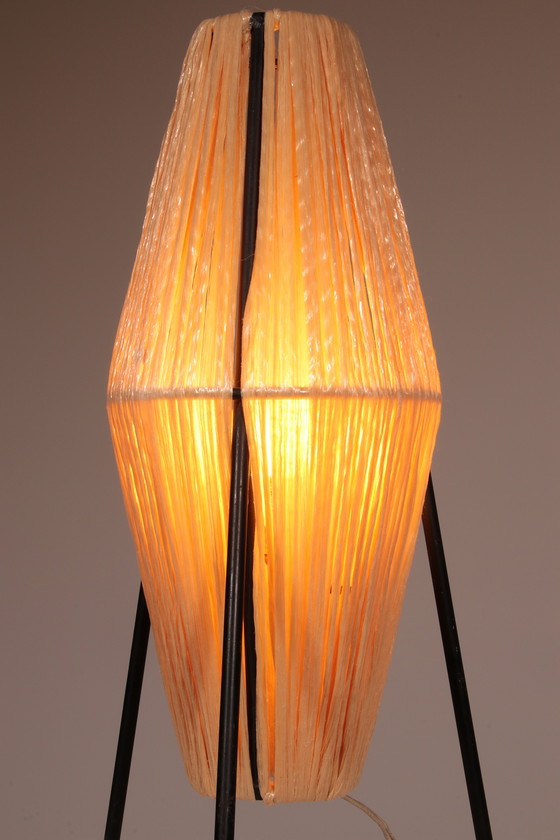 Image 1 of Charming 1960s French Tripod Table Lamp with Woven Sisal