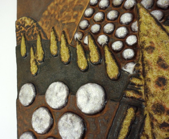 Image 1 of Majolika Karlsruhe - Gran panel de pared de cerámica con paisaje de cipreses, años 70, modelo n.º 7854, Dietmar Liedke